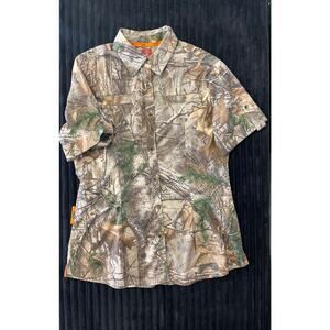 "She Outdoors Camo Short Sleeve Button-Up Dress Shirt Size Medium Women's"